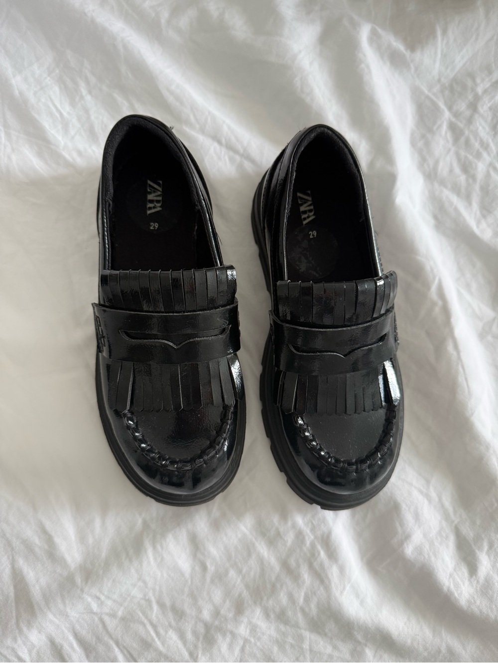 Zara Kids Black Patent Fringe Loafers size 29